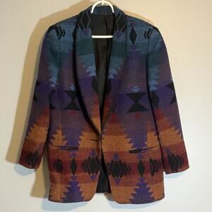 Vintage 90s New York Style Aztec Wool Blend Blazer USA M